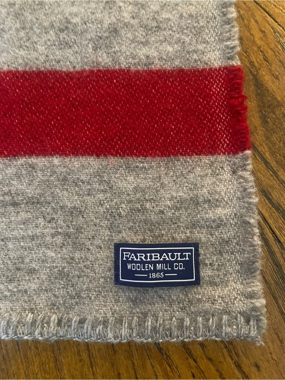 Men's Faribault Woolen Mill Co. Gray Wool Scarf with Navy, Yellow & Red Stripes
